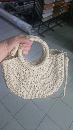 Handwoven Straw Rattan Half-Moon Handbag photo review