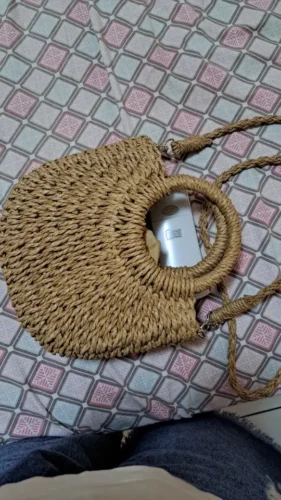 Handwoven Straw Rattan Half-Moon Handbag photo review