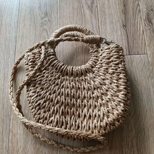 Handwoven Straw Rattan Half-Moon Handbag photo review